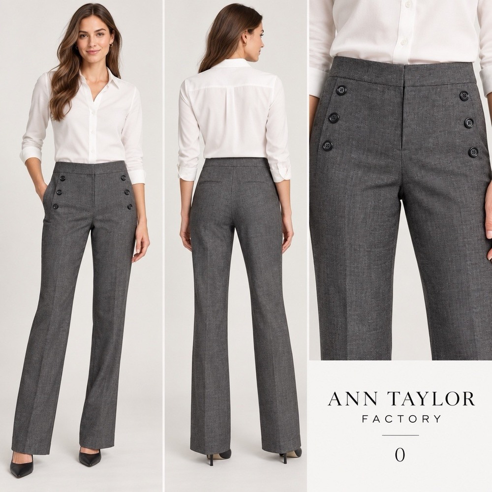 Ann Taylor Factory Women's 0 Gray Sailor Button Straight Leg Dress Pants Trouser